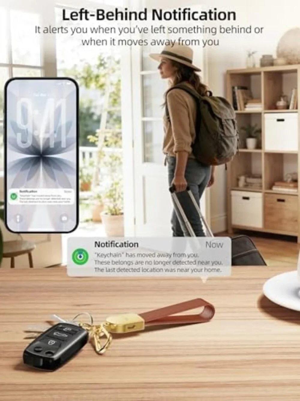 Leather Keychain with GPS Tracker, Compatible with Apple Find My, Smart Key